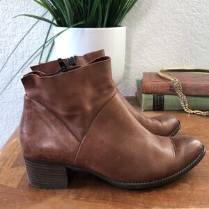 Paul Green Nelly Brown Leather Block Heel Ankle Boots US Size 7.5